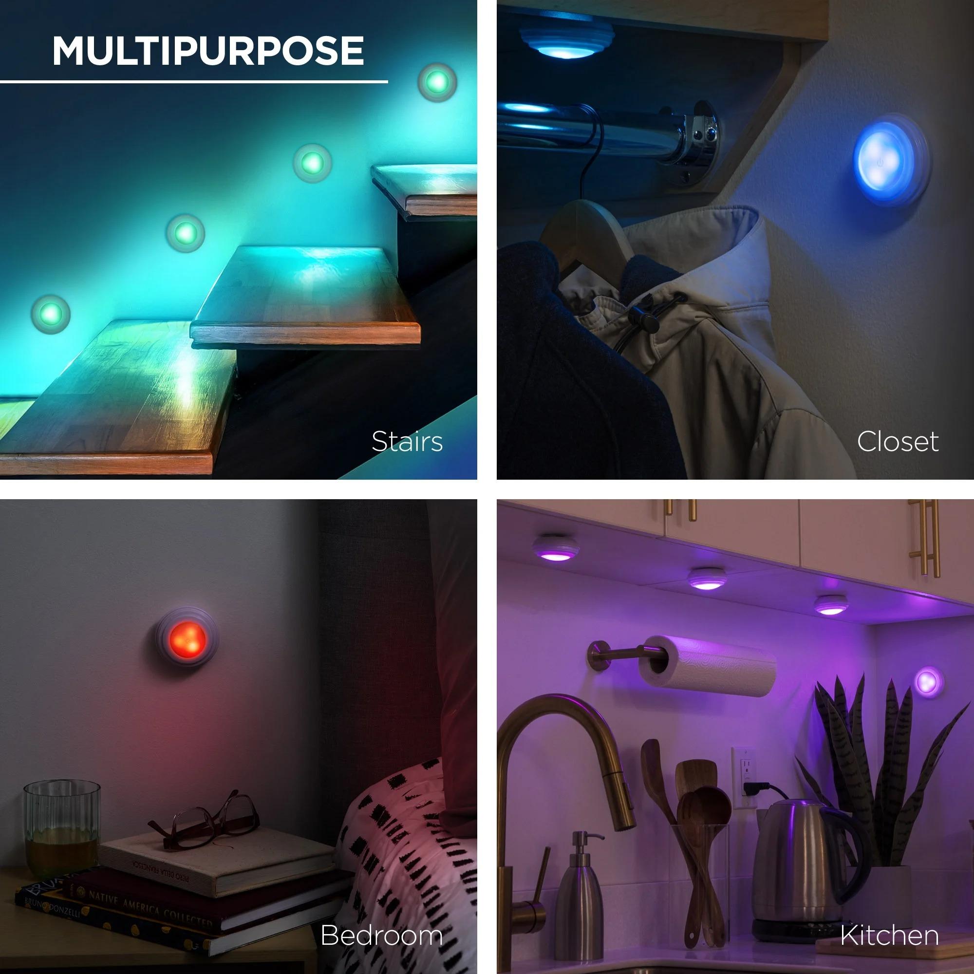 LED Puck Lights with Remote, 6 Pack Color Changing RGBW Stick-On Light, Battery Powered, Dimmable Under Cabinet Lighting with Timer & Memory, Wireless Push Lights for Kitchen & Closet LED Puck Lights with Remote, 6 Pack Color Changing RGBW Stick-On Light, Battery Powered, Dimmable Under Cabinet Lighting with Timer & Memory, Wireless Push Lights for Kitchen & Closet
