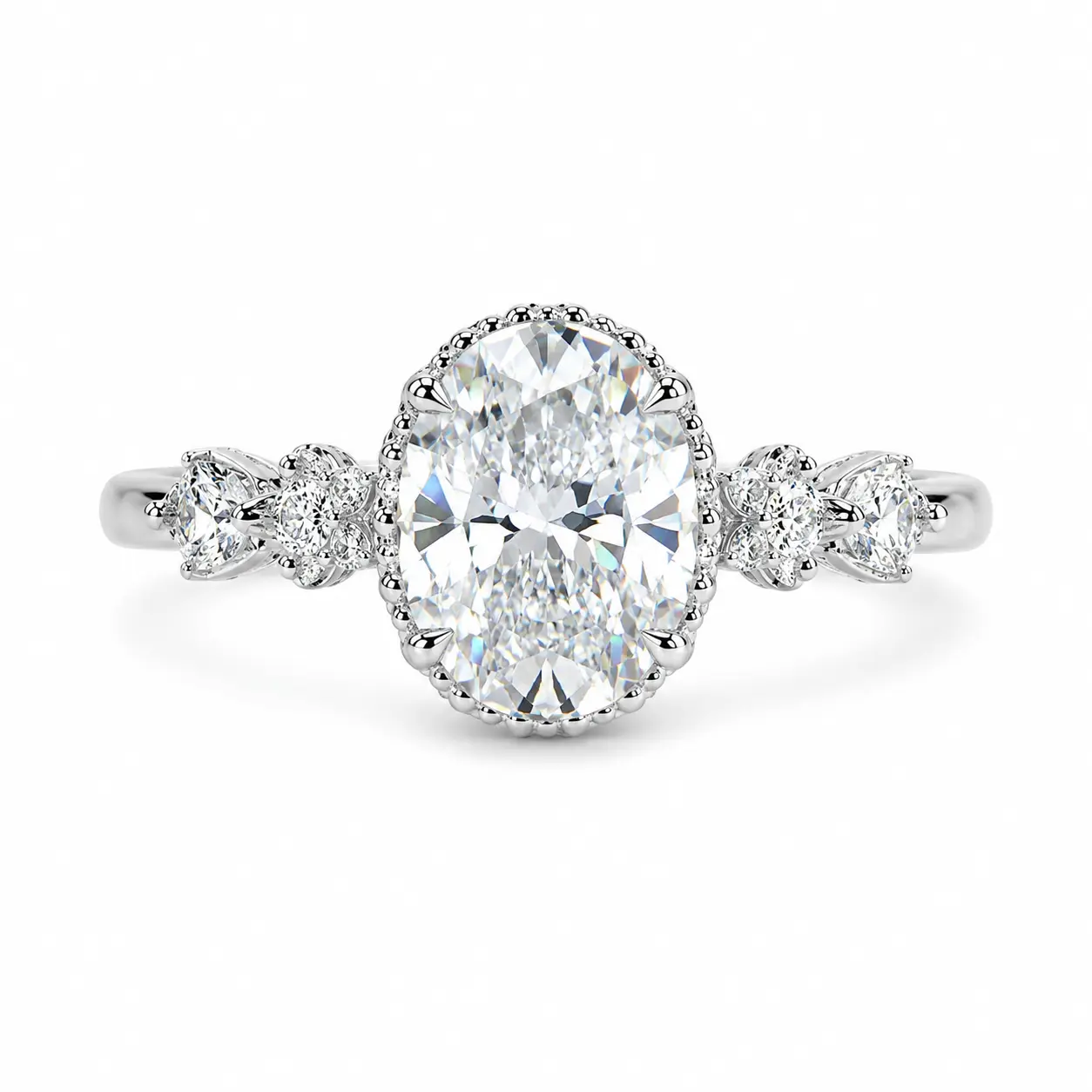 HJ114WZ-Women's 1.0ct Oval Cut D Color VVS1 Moissanite Ring, 5×7mm Sparkle Fashion Costume Jewelry, Elegant Gift for Women