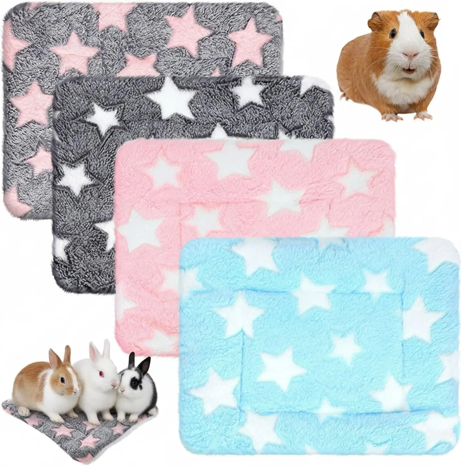 4 Pcs Washable Guinea Pig Pee Pads 10 x 11 Inch Plush Small Animal Bed Pads for Indoor Rabbit Hamster Squirrel Hedgehog Chinchilla Ferret