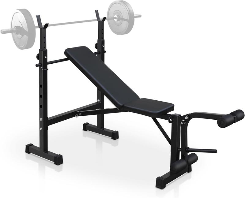 GARVEE Olympic Adjustable Weight Bench Set + Bench Press with Squat Rack + Thickened Metal Tubes + Preacher Curl Pad + Soft Leather Cushion + Foldable Design + Home Gym Use