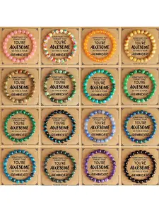 16Pcs/set Handmade Multi-Color Natural Stone Beaded Bracelet Set, Includes Inspirational Cards, Perfect Gift for Women, Daily Wear Jewelry, Beautiful Bracelets