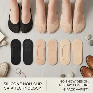 Women's 6 Pairs No Show Invisible Socks - Ultra Low Cut Nylon Thin Non Slip Liner Footies for Flats Sneakers Casual Shoes Breathable Comfortable Everyday Wear