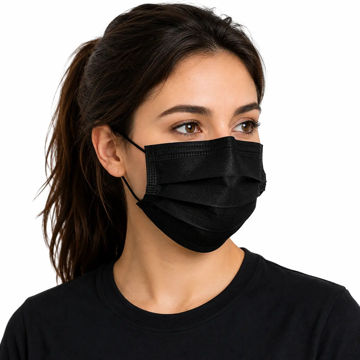 100-Pack Disposable Black 3-Ply Earloop Non-Surgical Face Mask, Protection-Focused Mouth Cover for Daily Use