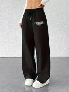 Loose Straight-Leg Pants Featuring Japanese Anime Character Prints, Stylish And Versatile Casual Long Trousers with a Drawstring Elastic Waist for Women, Perfect for Sporty Wide-Leg Looks.