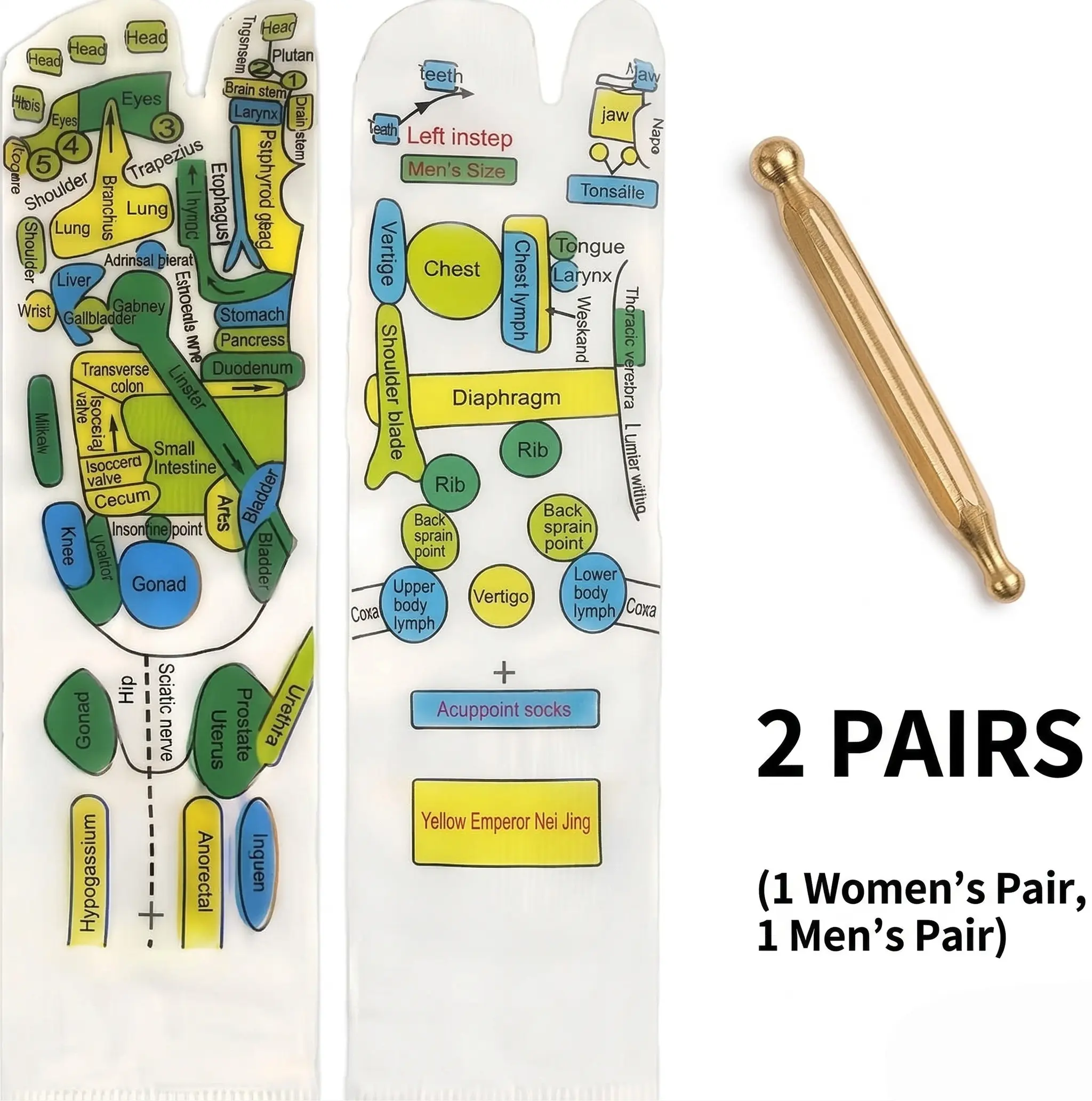 Reflexology Socks Set with Tools, 2 Pairs Chiro Acupressure Acupuncture Trigger Point Foot Pain Relief Remedy Acupoint Massage Birthday Gifts for Women Parents Couple