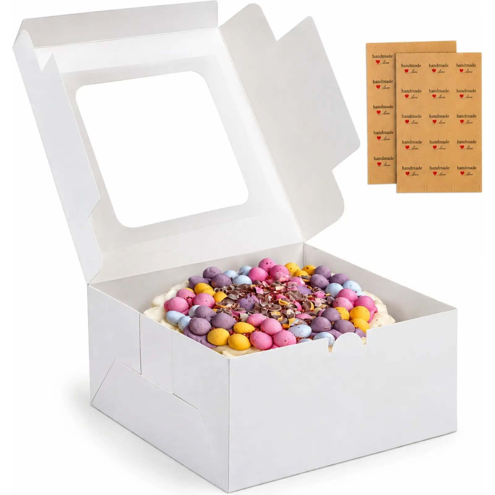 Cake Boxes with Window, 24 Pack 10 x 10 x 5 Inch White Bakery Boxes for Birthday Cakes, Pastries, Cookies, Pies & Party Celebrations