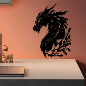 1pc Dragon Metal Wall Art, Dragon Statue Mural, Modern Abstract Design, Modern Home Decoration, Perfect for Garden Wall, Halloween Decor, Ideal Gift for Fantasy Lovers, Anti-Corrosion Metal, Western Wall Art