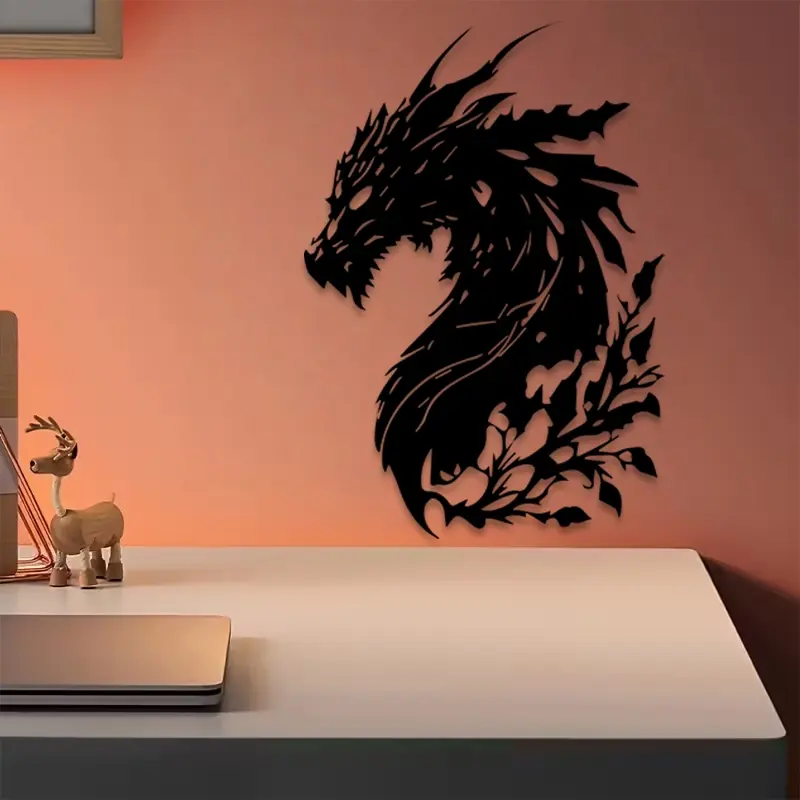 1pc Dragon Metal Wall Art, Dragon Statue Mural, Modern Abstract Design, Modern Home Decoration, Aesthetic Wall Decor, Decoration Items, Perfect for Garden Wall, Ideal Gift for Fantasy Lovers, Anti-Corrosion Metal, Decorative Artwork, Western Wall Art