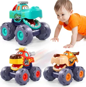 3-Pack Pull Back Monster Truck Toys for Toddlers – Animal Design Cars for Kids Ages 1–3