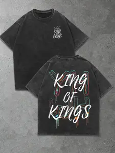 Unisex King of Kings Colorful Graffiti Print Short Sleeve T-Shirt, American Streetwear Faith Style, Heavyweight Cotton, Loose Fit