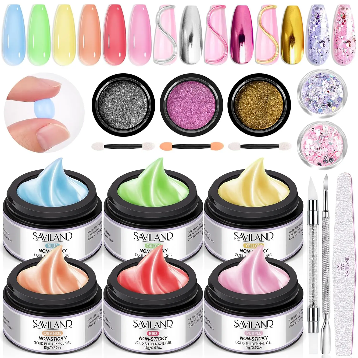 Saviland Solid Builder Nail Gel: 6 Color No-Sticky Hand Nail Extension Gel without Nail Form for 3D Sculpting Nail Gel Carving Nail Art Beginner Builder Nail Glue Gel Kit for Home Salon