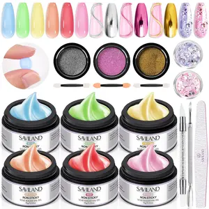 Saviland Solid Builder Nail Gel: 6 Color No-Sticky Hand Nail Extension Gel without Nail Form for 3D Sculpting Nail Gel Carving Nail Art Beginner Builder Nail Glue Gel Kit for Home Salon