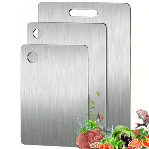 Stainless Steel Cutting Board, 3 Counts/set Durable Chopping Board with Handle, Kitchen Cutting Board for Fruit, Vegetable, Meat