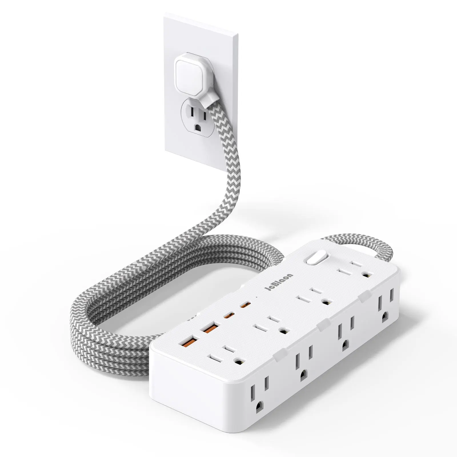 Surge Protector Power Strip, Power Strip with Flat Plug, 8 Widely Outlets, 4 USB (2 USB-C), 45° Ultra Thin Flat Plug, 5FT Cord, Wall Mount for Office Travel Dorm and More