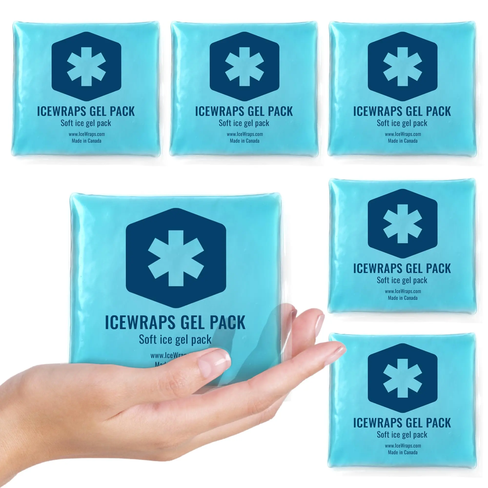 ICEWRAPS 6-Pack Small Reusable Blue Gel Ice Packs Kit, 3x3 in Hot & Cold Relief for Kids’ Injuries, Wisdom Teeth Pain, Headaches, Fever