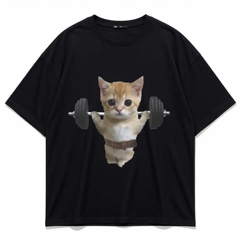 Funny Sam Sulek Cat Gym Meme T-Shirt, Oversized Fitness Pump Cover Graphic Tee for Men & Women