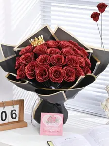 Artificial Glitter Rose Bouquet with Wrapping Paper, Faux Rose Flowers for Home, Wedding & Party Decor
