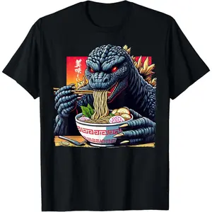 100% Cotton Funny Kaiju Eating Ramen Japanese Monster Lover Birthday T-Shirt