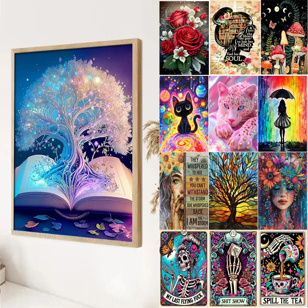 2PCS DIY 5D Diamond Painting Kit, Stick-On Diamond Embroidery with Cute Cartoon Characters & Artistic Landscapes, Creative Home Decor, Holiday/Birthday Commemorative Gift, Buy 1 Get 1 Free
