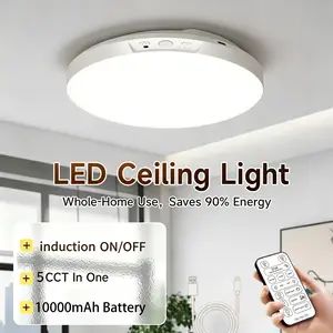 Magnetic Sensor Ceiling Light, Rechargeable Motion Sensor Lamp, Adjustable Brightness & Color Temperature, 10000mah Battery, Remote Control