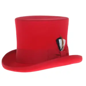 Ferrecci Premium Top Hat in Red Wool Victorian Elegance