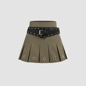 Cider Low Rise Pleated Mini Skirt With Belt