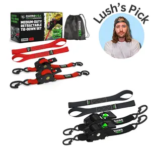 Lush's Pick - Rhino USA Retractable Ratchet Straps - 1in x 10ft (2pack) and 2in x 10ft (2pack) Lush's Pick - Rhino USA Retractable Ratchet Straps - 1in x 10ft (2pack) and 2in x 10ft (2pack)