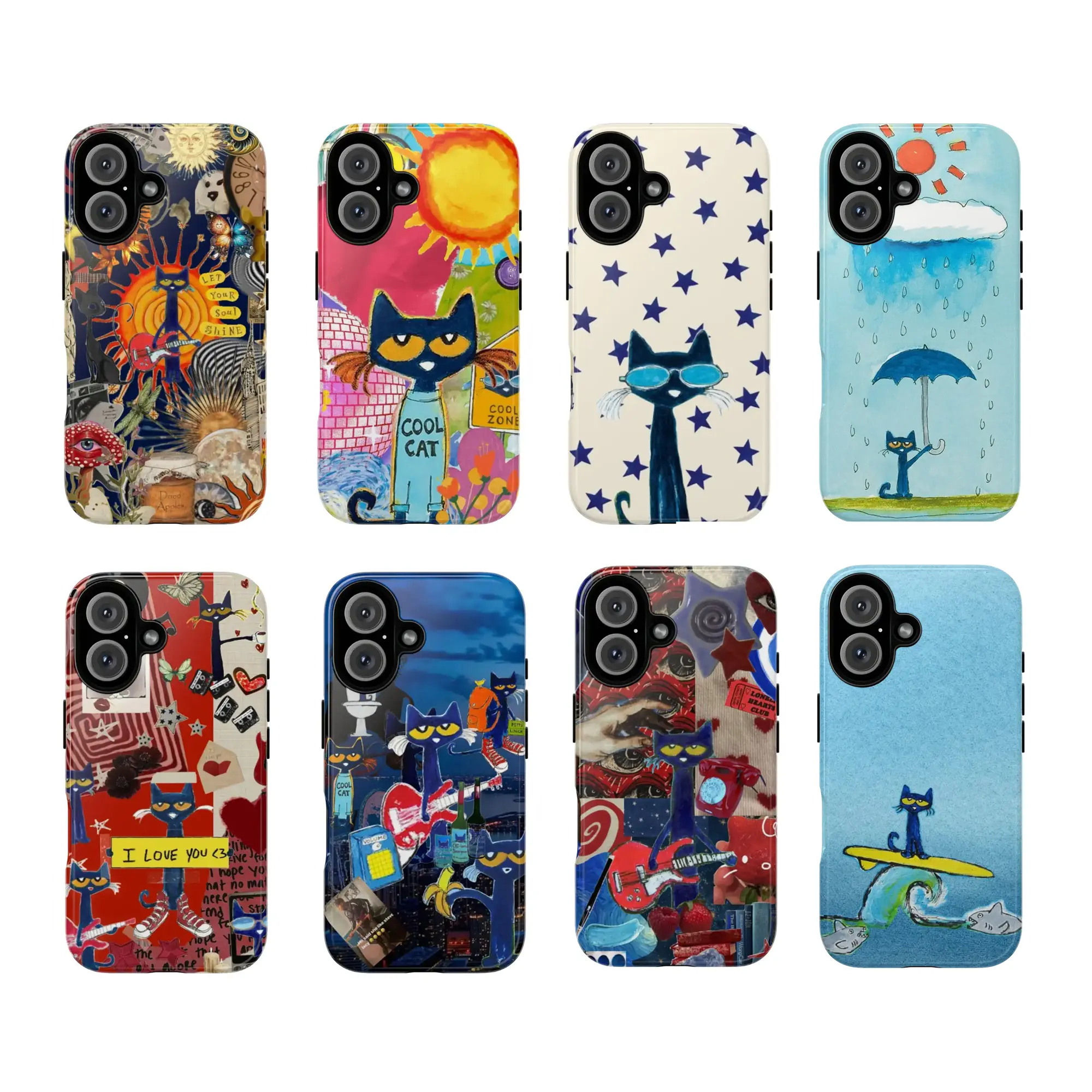 Petee the Cat Phone Case, Aesthetic Cartoon Coquette Protective Cover, for iPhone 17 16 15 14 13 12 11 Pro Max & Samsung S25 S24 S23 S22 Ultra Plus, Preppy Summer Beach Kittens Lovers Design, Gifts For Fans, Phone Accessories