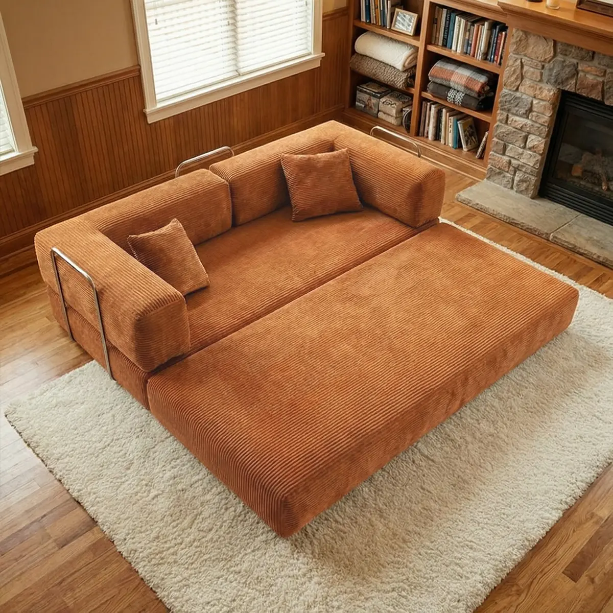 79 In 5-in-1 Modular Sofa Bed - Double Person All-in-1 Living Room Furniture, Pre-Assembled High-Density Foam Folding Mattress, Washable Fabric Armchair with 2 Oversized Cushions for Small Spaces Modern Home Decor