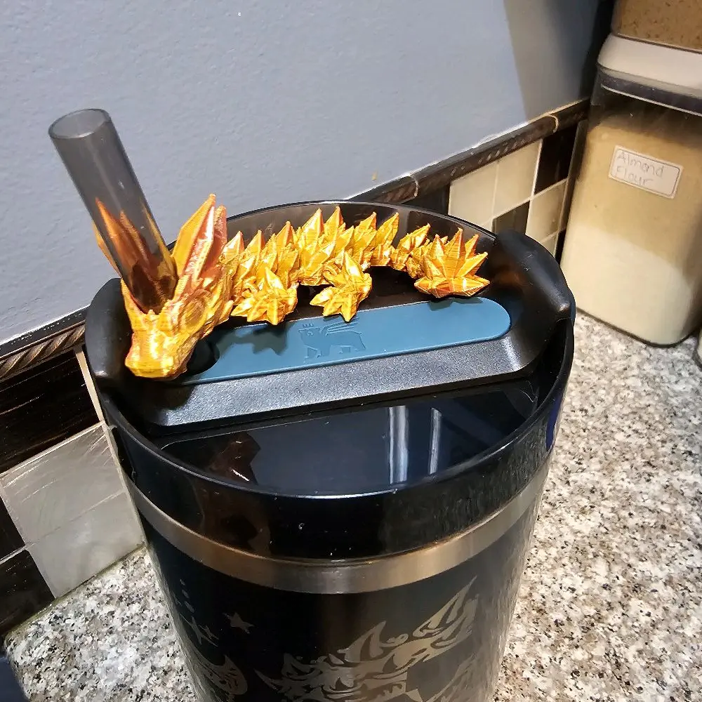 Cinderwing3D 2025 Crystal Dragon Straw Buddy - 3D-Printed Dragon Design for 20 oz or 40 oz Tumbler Lids