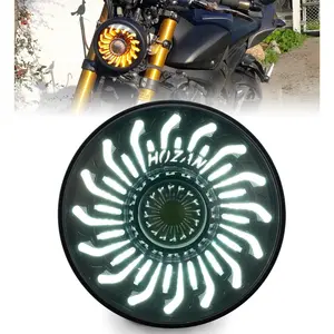 5-3/4" Motorcycle Additional Headlight, White/Amber Chrysanthemum Petal DRL, Compatible with Harley-Davidson Sportster Iron 883