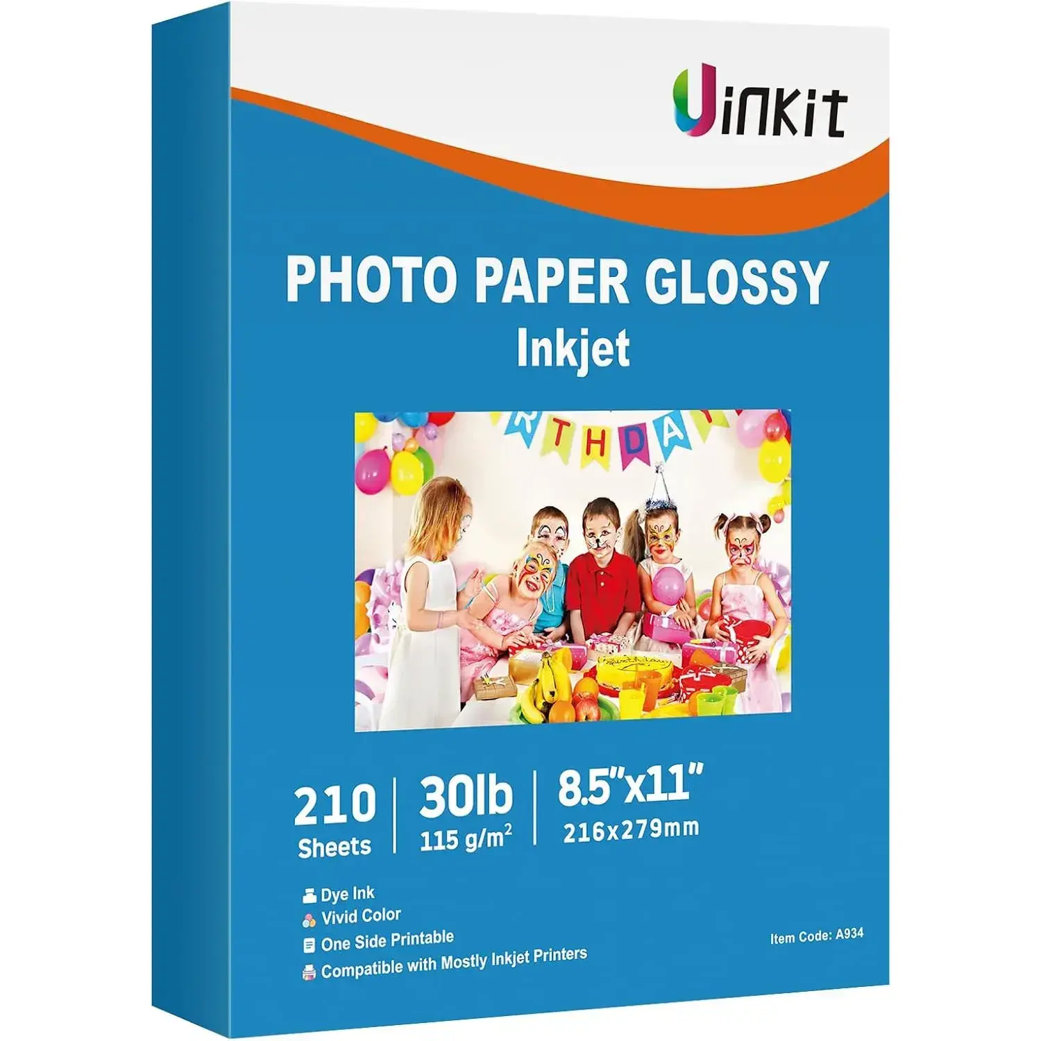 210-Sheet Single-Sided Thin Glossy Photo Paper, 8.5x11 Letter Size 30lb (115gsm), Fast Dry No Smearing Scratch Resistant for Mostly Inkjet Printers, Ideal for DIY Chip Bags, Party Favors