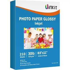 210 Sheets Single Side Thin Paper Glossy Photo Print Inkjet 8.5x11 Letter Size 30lb DIY Chip Bag Party Favors Brochure Flyer Picture Photos Printer 115gsm