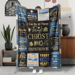 Through Christ I Can Do All Things Flannel Throw Blanket, Bible Verse Quilt Pattern Soft Cozy Warm Nap Blanket for Couch Bedroom, Inspirational Gift for Believer Her Him, Christmas Birthday Holiday Present