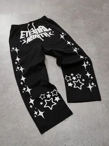 Star Graphic Wide Leg Pants for Men, Casual Bottoms, Elastic Waist Drawstring Design Casual Streetwear Loose Fit with Star Print TikTok Viral Dark Aesthetic Comfy Pull On for Daily Wear Gothic Street Style