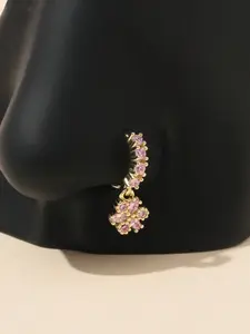Cz Dangle Nose Ring, Butterfly Charm Huggie Hoop, Casual Floral Style, Non-Tarnish 14k Gold Plated, Women's Jewelry