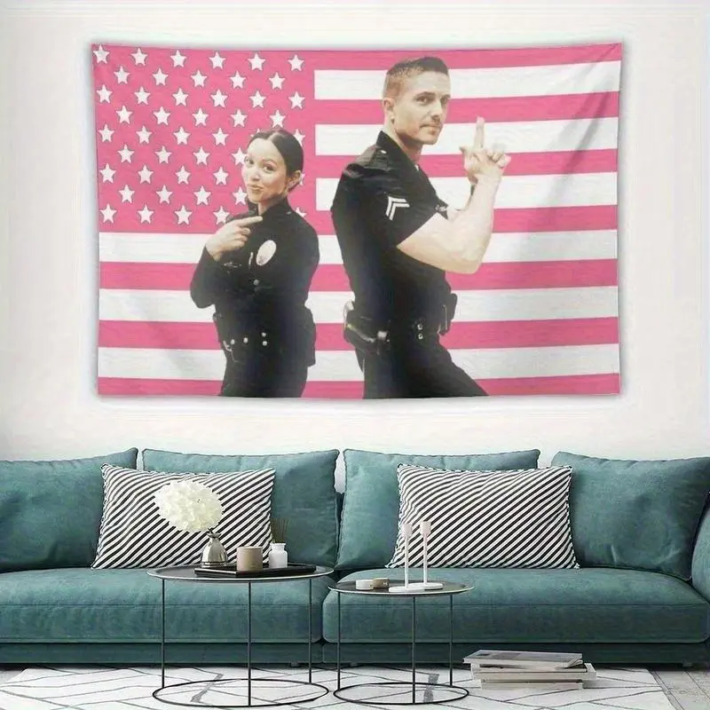 tapestry  Printing The Rookie protagonist Lucy Chen and Tim Bradford tapestry poster Eric Winter pink American flag background wall indoor room decoration(40.0X60.0inch)  poster  home decor banner wall art bedroom summerwins