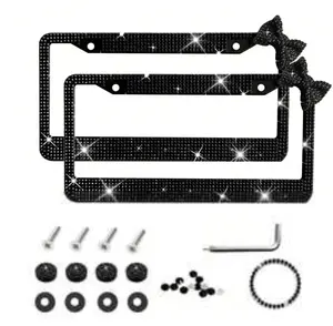 2PCS  Diamond License Plate Frame, Glitter Rhinestone Stainless Steel Car Accessories, , US Standard Size, Fashion Vehicle Upgrade, Durable Rustproof, Birthday/Holiday Gift