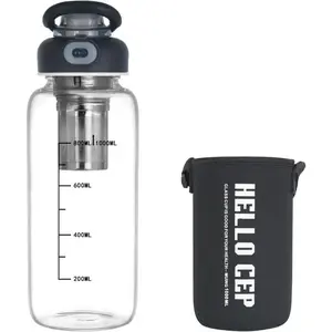 28/34/52/70oz Glass Water Bottle with Leak-Proof Lid, Protective Sleeve, Stainless Steel Tea Strainer, BPA-Free Borosilicate Glass Bottle for Hot & Cold Drinks, Coffee, Tea, Water, Gym, Office