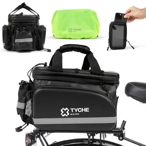 Tyche Biking Bike Trunk Bag 35L with Panniers | Hard Shell Waterproof Carbon Leather Bag | Expandable Cargo Storage & Cooler Interior | Fits Rear Rack for Ebike, Bicycle, Adult Bikes & Road Panniers