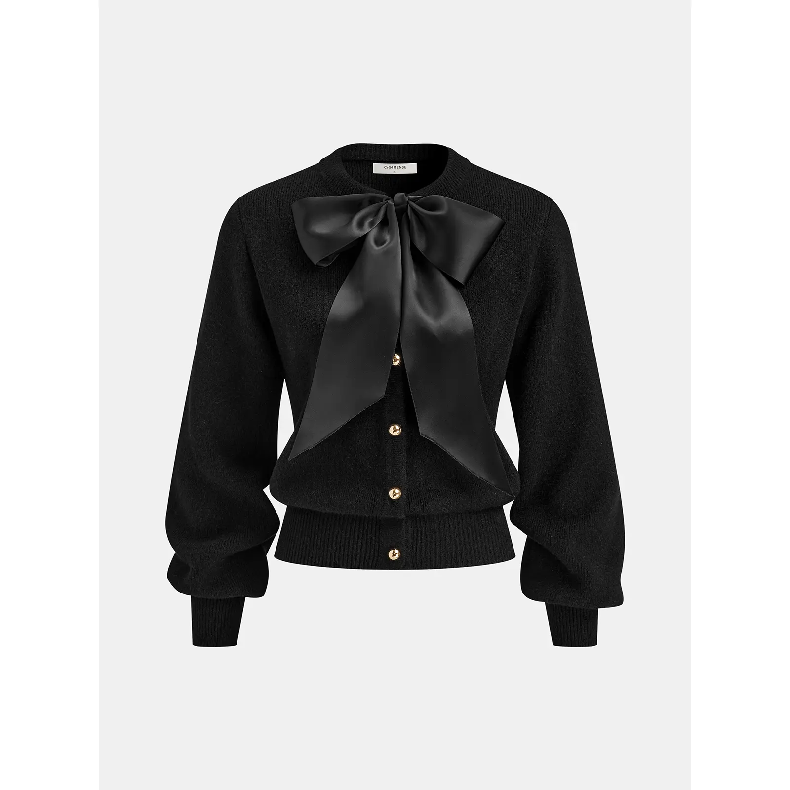 Bow Detail Metal Button Knit Cardigan