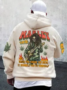 Men's Cartoon & Letter Print Drop Shoulder Long Sleeve Hoodie, Fashion Casual Drawstring Pocket Hooded Sweatshirt for Daily Holiday Outdoor Wear, Men Clothes for Fall & Winter, Halloween