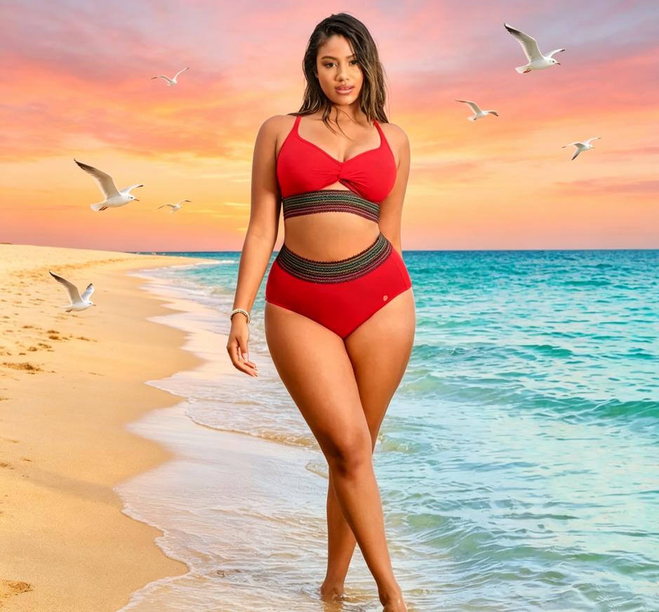 Women's High-Waisted Two-Piece Bikini, Snakeskin Print Push-Up Swimsuit with Ruched Front & Wide Ribbed Band Clothes Womenswear Top