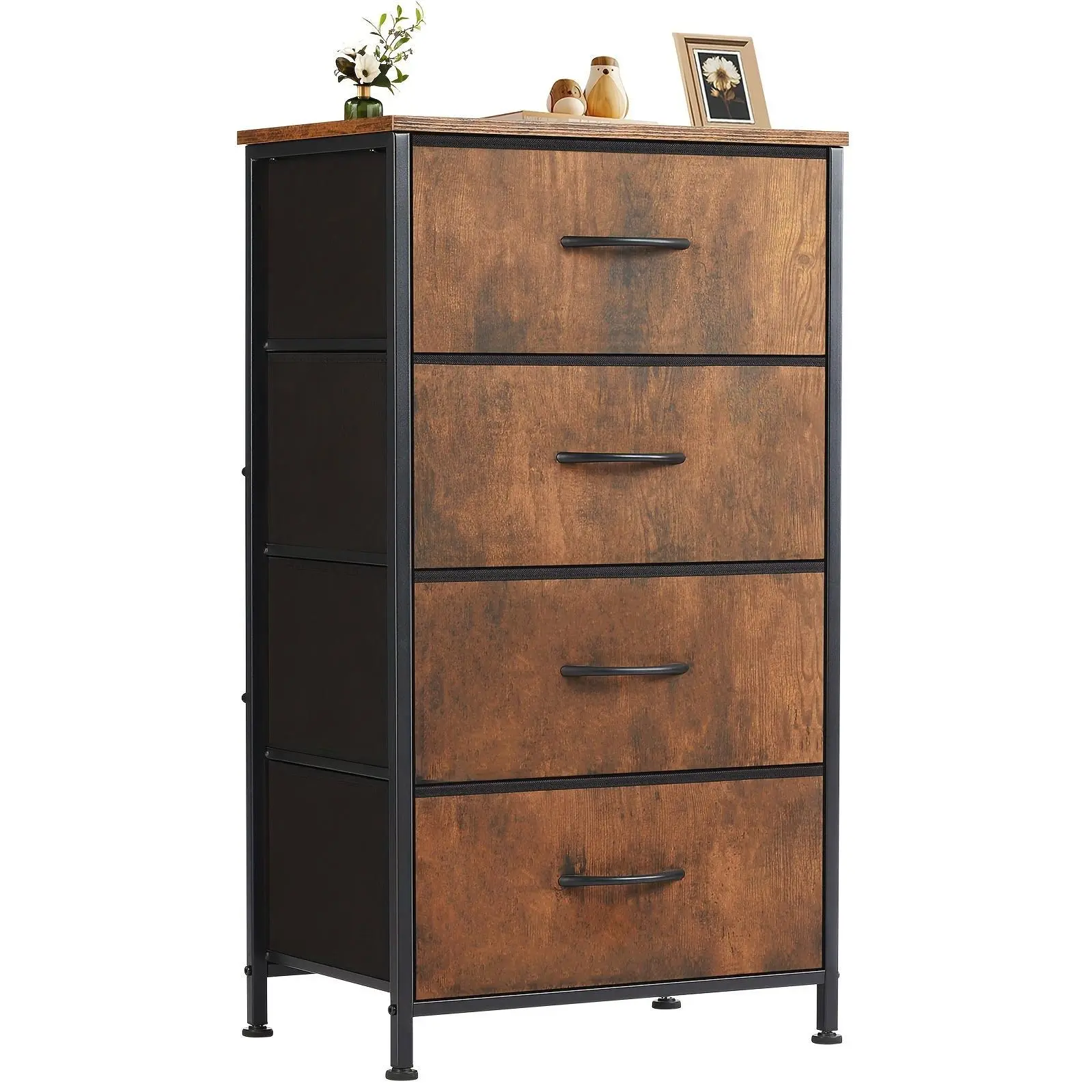 Dresser For Bedroom, Storage Drawers, Skinny Fabric Storage Tower With 2/4 Drawers, Tower Organizer Unit, Chest Of Drawers With Wooden Top For Closet, Laundry, Entryway