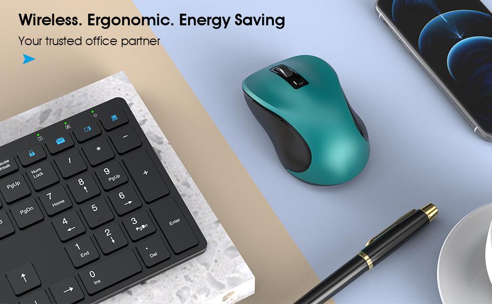 SABLUTE 2.4G Wireless Mouse for Laptop Ergonomic Design with USB Receiver & Type-C Adapter 6 Button Cordless Mouse for Windows Mac PC Notebook(non-bluetooth)