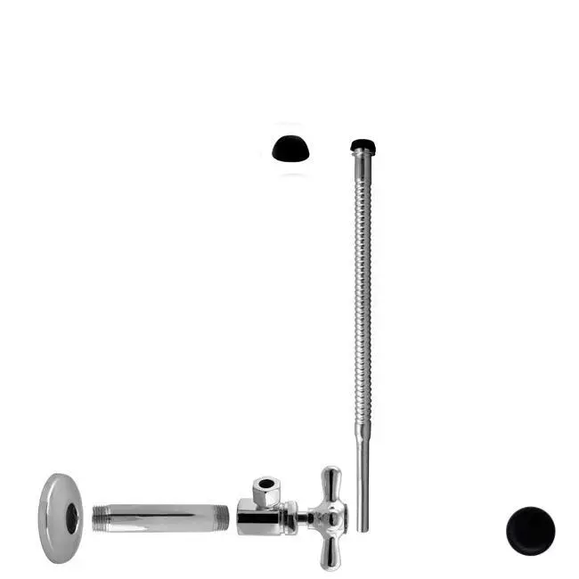 Westbrass Corrugated Riser Kit - 1/2" IPS x 0.38 in. x 12 in., 15.25 in. Length, Heavy Brass Cross Handle, Compression Valve, Low Profile Sure Grip Flange, Powder Coat Flat Black for New Water Closets