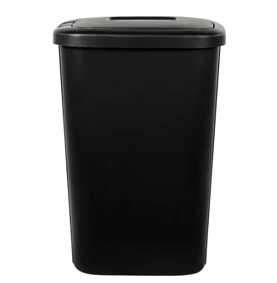 Kitchen Trash Can, 13.3 Gallon Plastic Touch Top Garbage Bin with Push Button Lid, Black