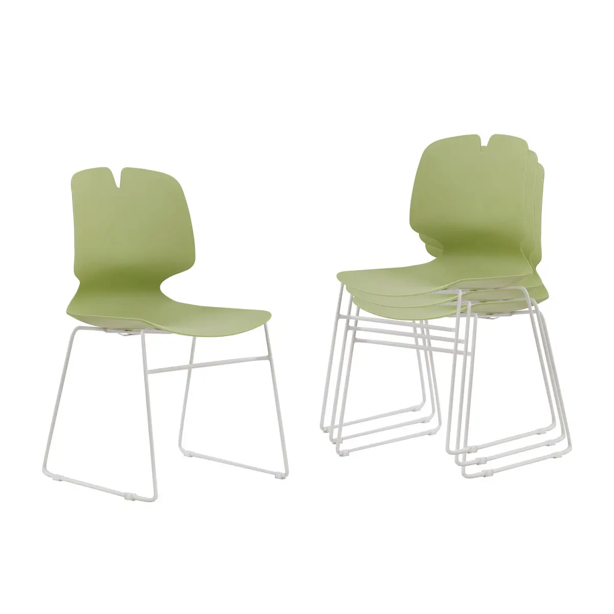 Color-Blocked Modern Stacked Office Chairs (Set of 4, Green & Grey) - Electroplating Accents, Curved Design, Plastic Polypropylene Construction, Steel Frame, Stable High Stability, 180kg Load Capacity, Waterproof Single Box Indoor Furniture