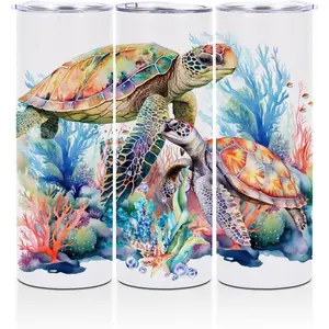 Cute Sea Turtle, 20 oz, Coffee Mug, Stainless Thermal Cup with Lid, Vacuum Travel Cup, Appreciation Christmas Birthday Sea Turtle Gifts for Men Girls Boys