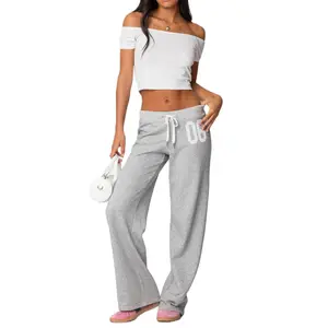 Women's Low Rise Baggy Sweatpants Wide Leg Sweatpants Y2k Graphic Joggers Trousers Streetwear 2000s Pants Straight Leg Trousers